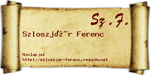 Szloszjár Ferenc névjegykártya